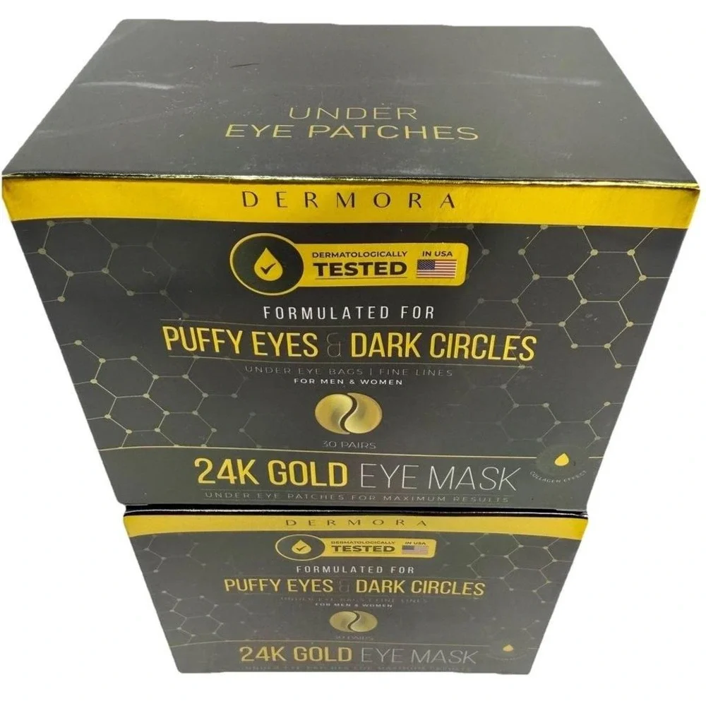 Dermora 24K Gold Eye Mask 60‎ Pairs 2 x 30 Puffy Eyes Dark Circles NEW In Box